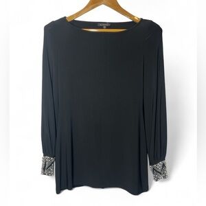 Marina‎ Women 4 Black Long Slit Sleeve Pearl Silver Embellishment Formal Blouse